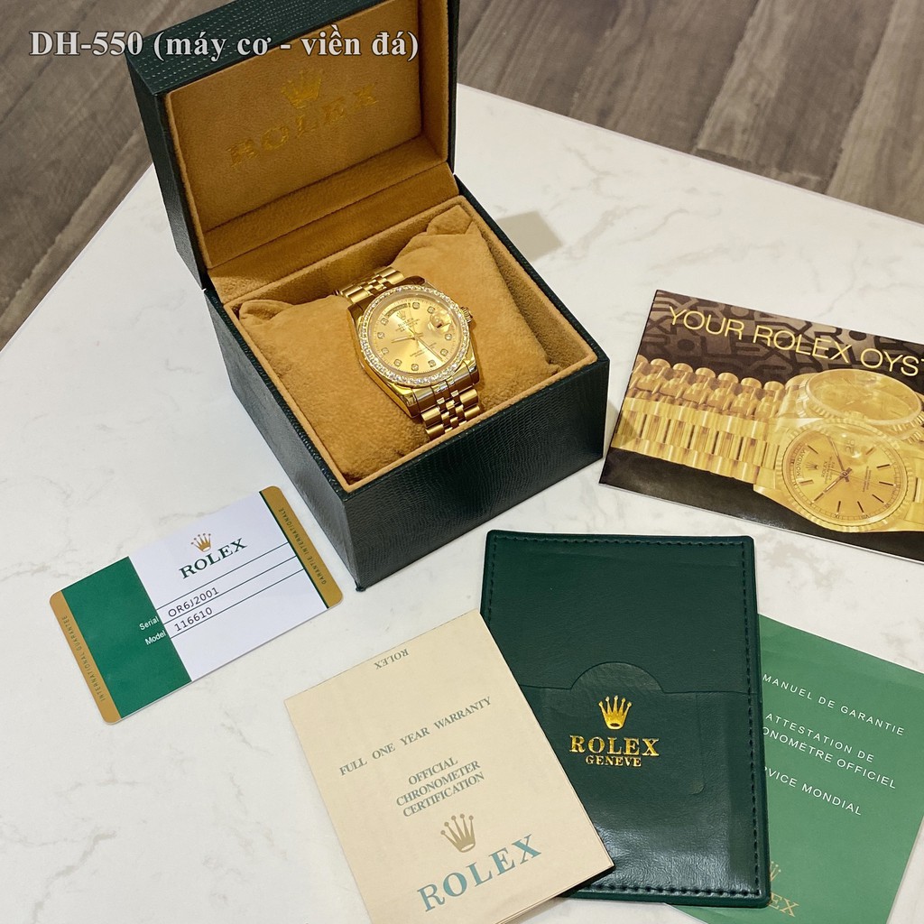 [Máy cơ - 2 lịch] Đồng hồ nam Rolex automatic viền băm ngũ sắc dây cao su cao cấp DH554 - shop228