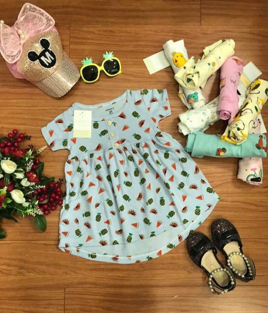 váy cotton cộc tay baby doll bé gái 9-22kg ( xả hàng)