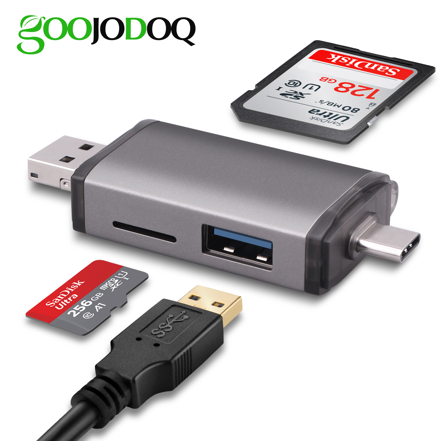 Đầu đọc thẻ Goojodoq chuyển đổi Micro Usb 2.0 Type C sang SD TF OTG