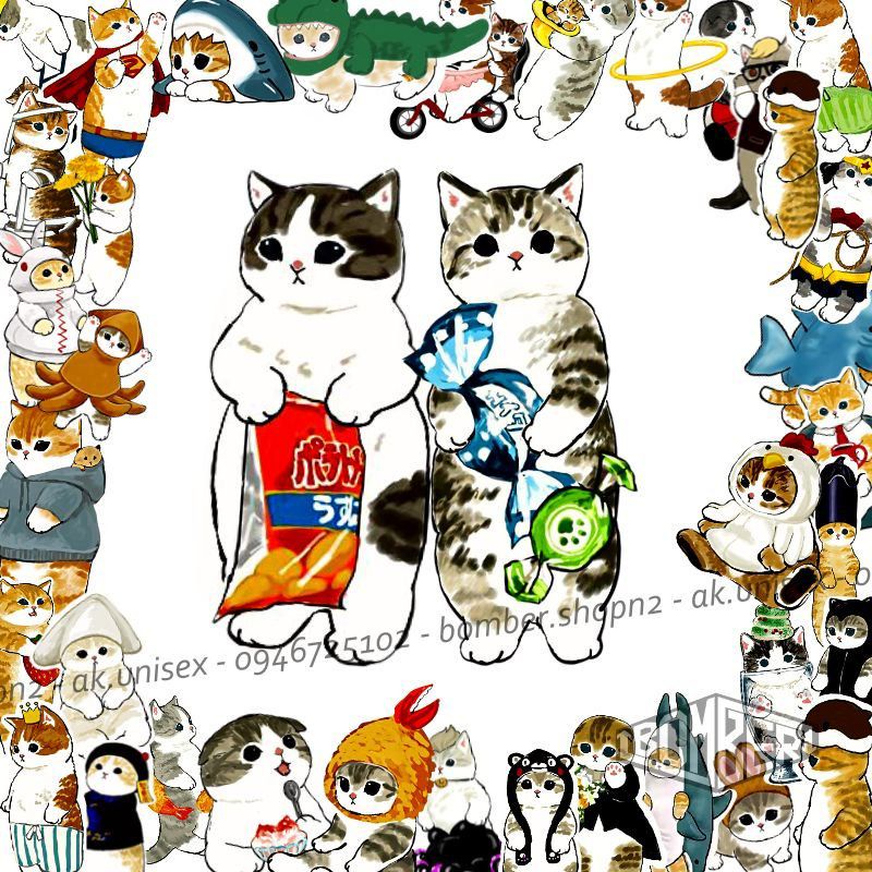 Combo Sticker chủ đề Mèo Cute  giấy decal trang trí