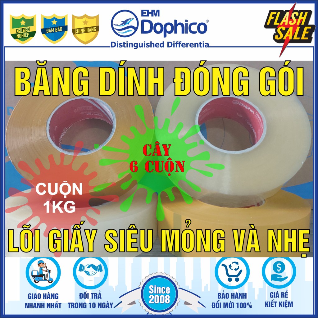 Băng dính 1kg/cuộn – Lõi giấy siêu mỏng 2,5mm và nhẹ - Chuyên dùng đóng hàng hóa, thùng carton