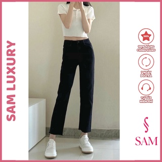 Quần jeans đen trơn phom basic ống đứng cạp cao hack chân cực thon dài