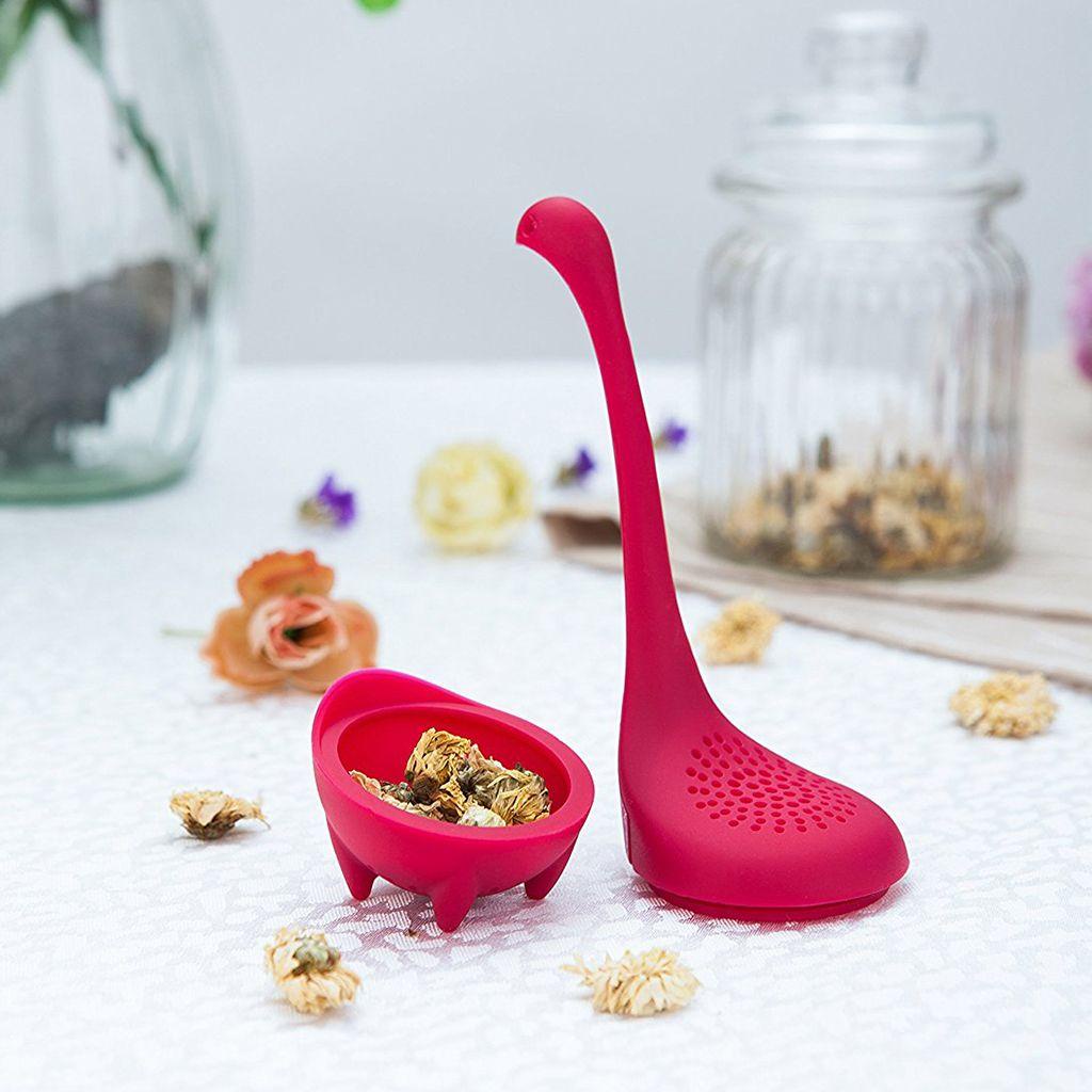 HARRIETT 1 Dụng Cụ Lọc Trà Bằng Silicone Hình Khủng Long Tay Cầm Dài Cách Nhiệt