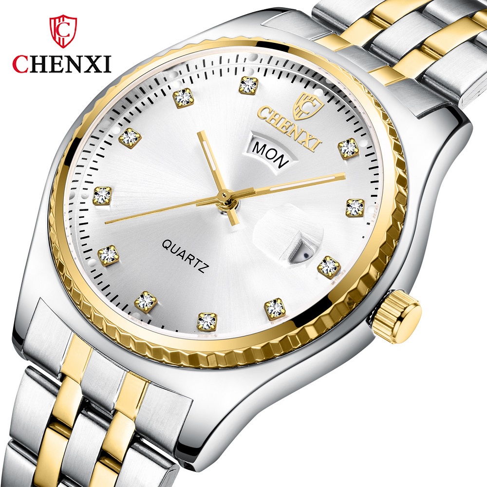 Đồng Hồ Đeo Tay Bằng Thép Không Gỉ Mạ Vàng Sang Trọng CHENXI Dành Cho Nam