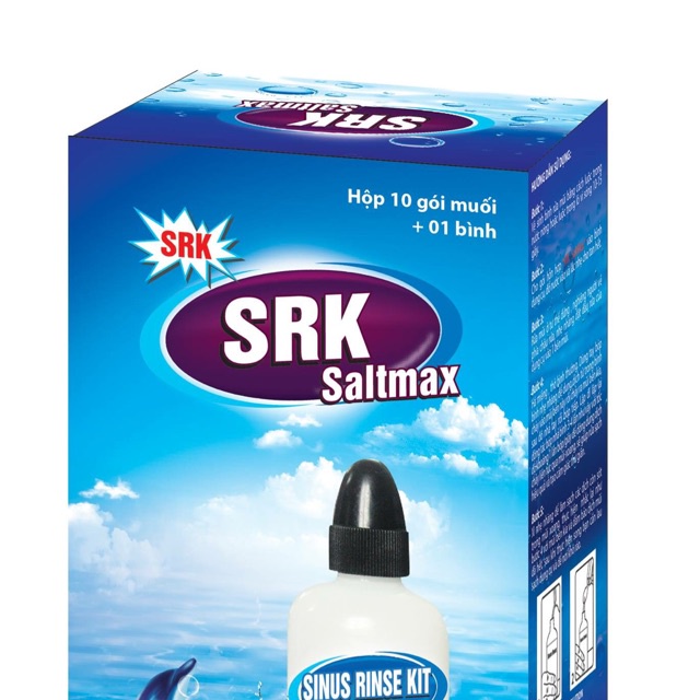 (CHÍNH HÃNG) Bình rửa mũi SRK SALTMAX (Chai nhựa 240ml + Hộp 10 gói x 2,145g)
