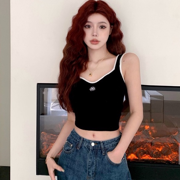 Áo ZHELIHANGFEI dệt kim hai dây thêu hoa quyến rũ hợp thời trang tùy chọn màu sắc