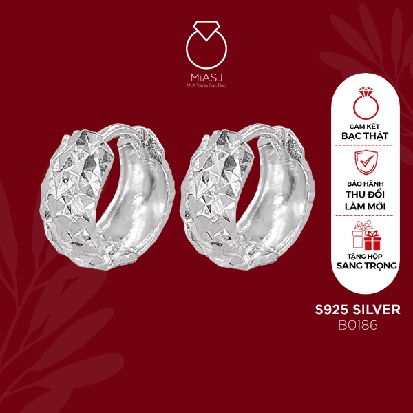 Bông tai nữ bạc Ý S925 MiASJ khoen tròn chốt gài siêu sang B0186