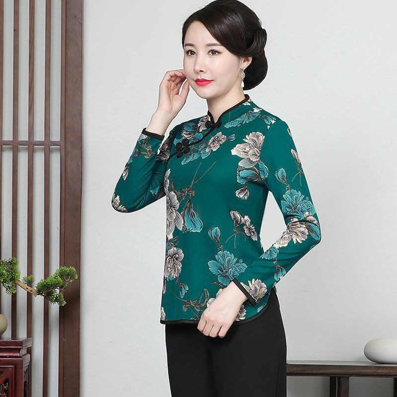 Áo sơ mi sườn xám mỏng tay dài phong cách cổ điển thời trang cao cấp cho nữ plus size XL-5XL