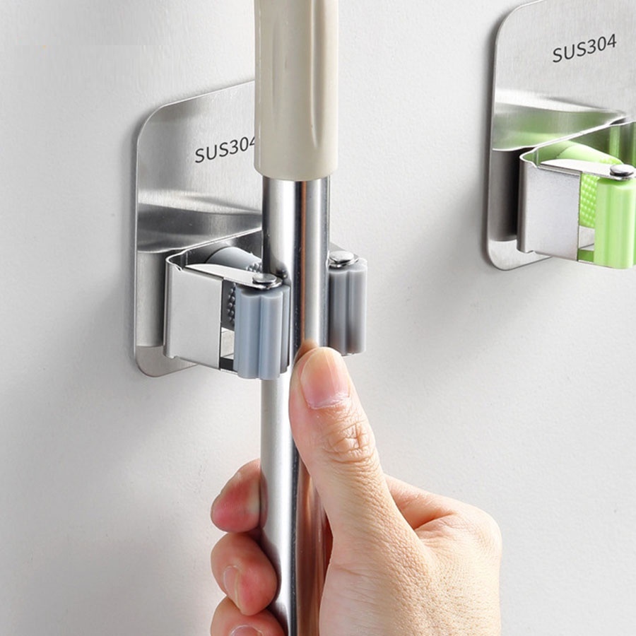 Móc Kẹp Inox - Taky, Treo Cây Lau Nhà Gắn Tường, Khô Ráo - Gọn Gàng - Ngăn Nắp, Gắn Keo Siêu Chắc Không Khoan Đục - 4032