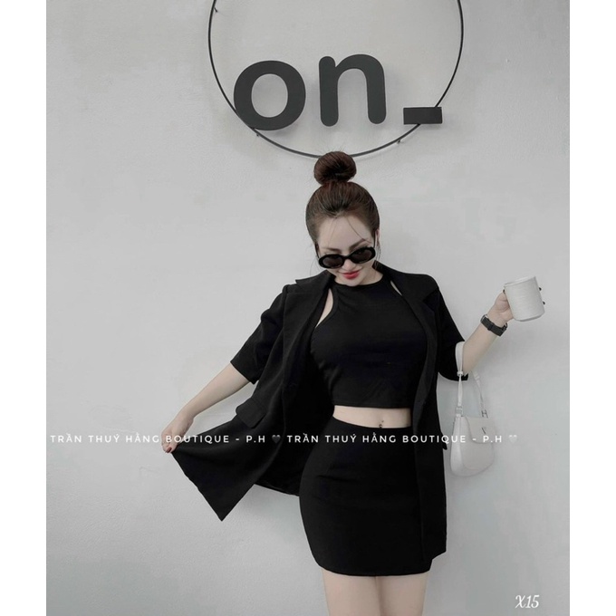 💓 Set đồ nữ 3 món áo croptop chân váy ôm kèm áo vest FREESHIP set bộ dễ thương