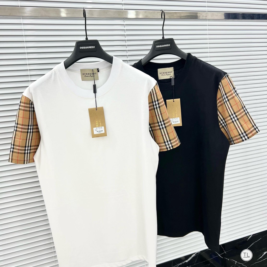🔥Hot🔥Áo thun Burberry phối tay kẻ hot trend Nam nữ New 2023