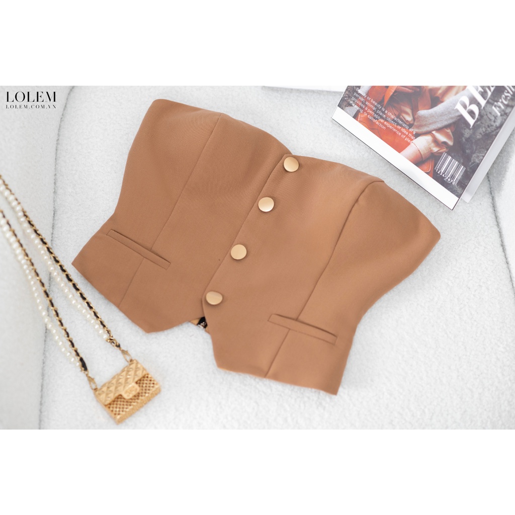 Áo cúp ngực LOLEM AK1279 phối 4 nút đồng vải chéo xước giữ form tốt
