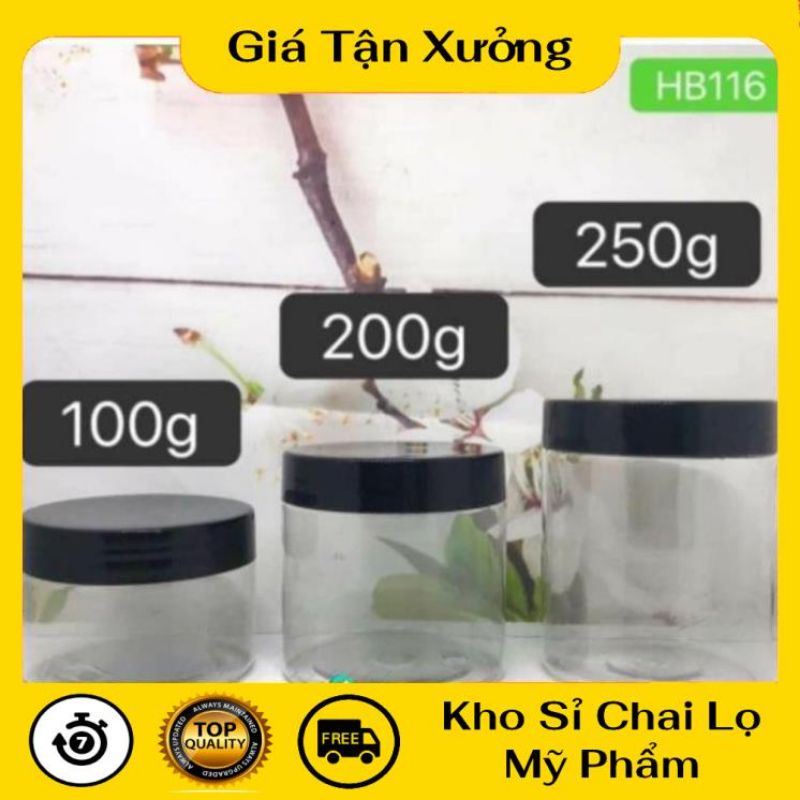 Hủ Đựng Kem ❤ TRÙM SỈ ❤ Hũ nhựa pet Trong Nắp Đen 50g 100g 200g 250g đựng mỹ phẩm, thực phẩm, đồ khô, ngũ cốc