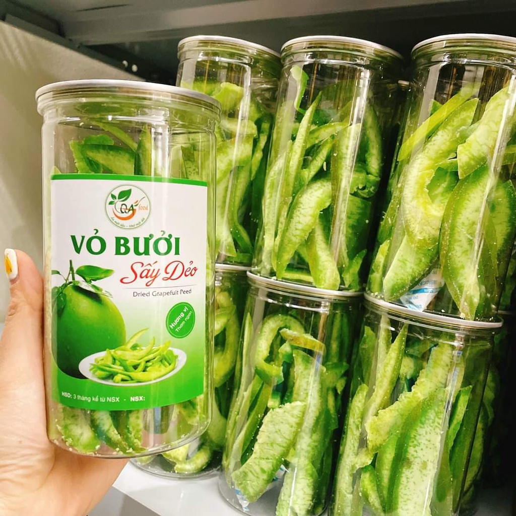 VỎ BƯỞI DA XANH SẤY DẺO ăn vặt healthy cho người ăn kiêng ăn chay mẹ bầu (hũ pet 300g)