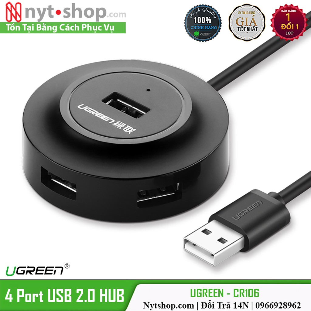 HUB USB 2.0 Chia 1 ra 4 Hỗ trợ OTG Cao Cấp UGREEN CR106