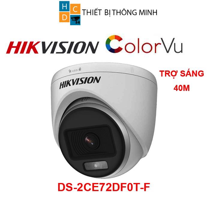 Camera Hikvision 2mp có màu ban đêm DS-2CE72DF0T-F đèn trợ sáng 40m vỏ kim loại chính hãng BH12 tháng