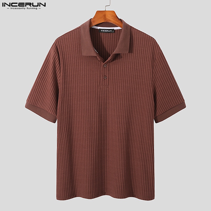 Áo thun polo INCERUN vải dệt kim ngắn tay họa tiết kẻ sọc thời trang mùa hè cho nam