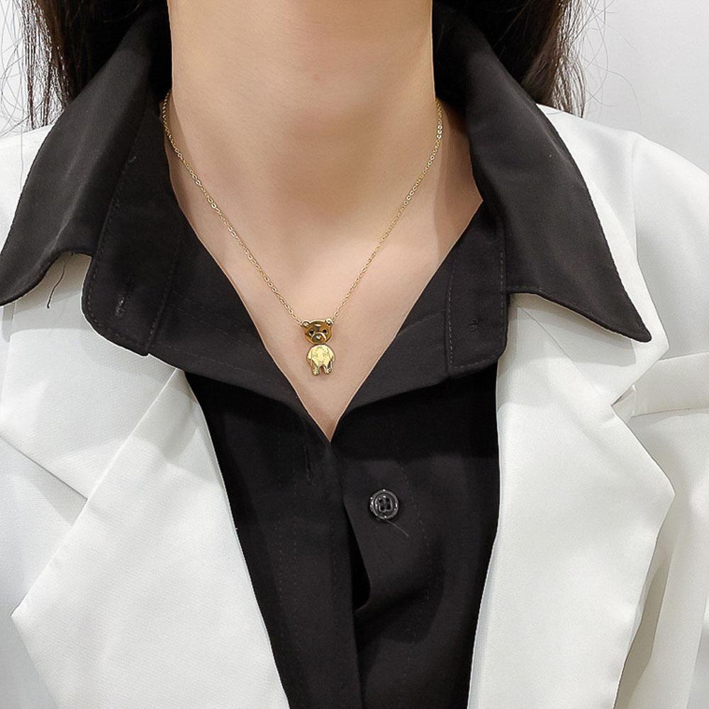 Vòng cổ Thép Titan Không Gỉ Mặt Hình Gấu Dễ Thương Cho Nữ