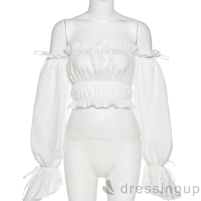 Áo Thun Nữ Trễ Vai Tay Loe Màu Trơn