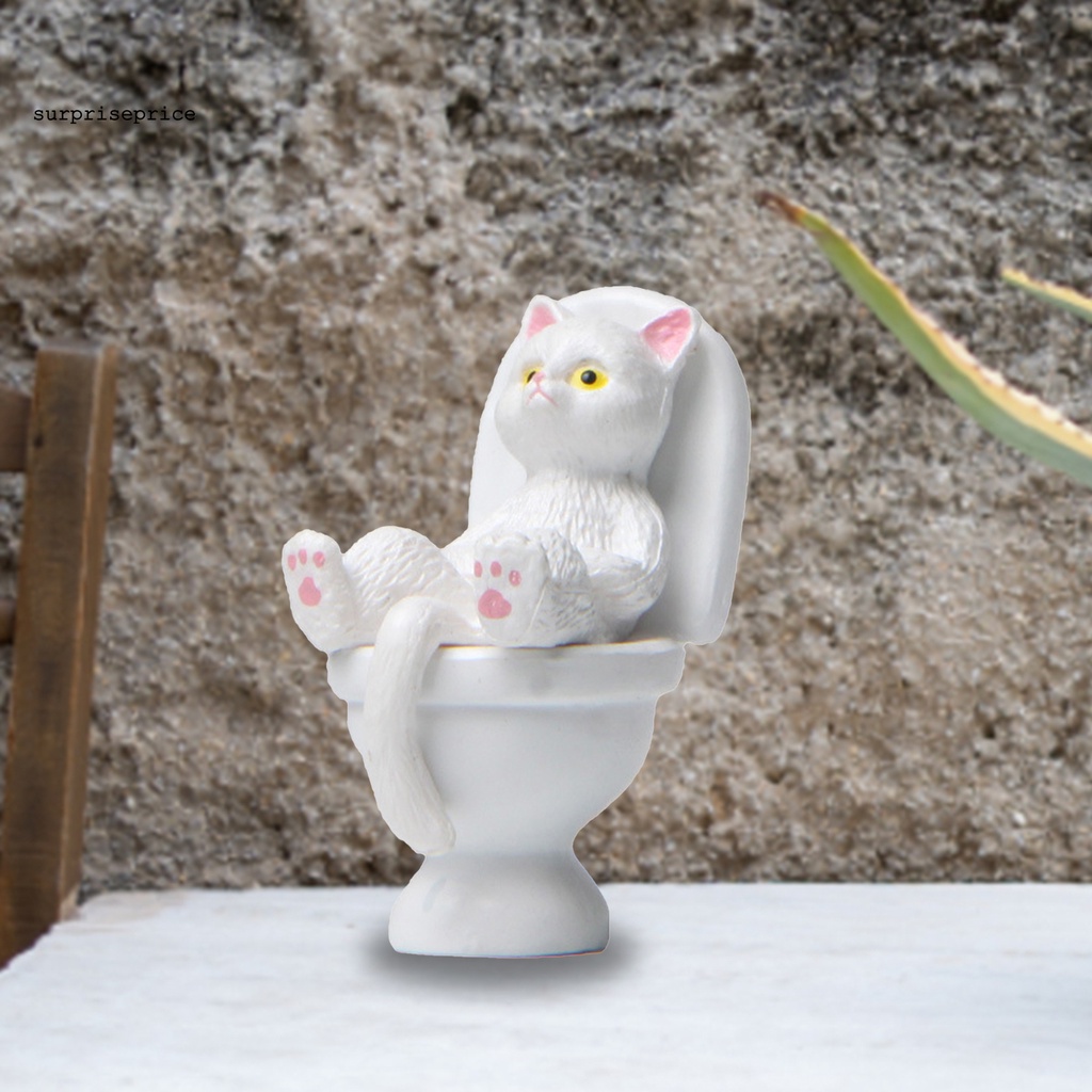 Bức tượng mini hình con mèo ngồi vệ sinh độc đáo màu sắc sống động dùng trang trí bữa tiệc spa
