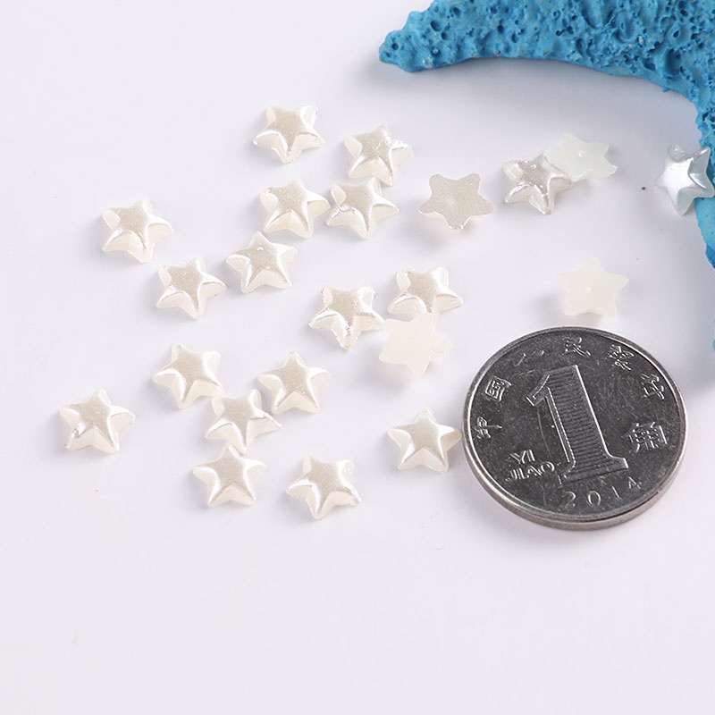 50/100 Phụ kiện trang trí điện thoại hình ngôi sao năm cánh đính ngọc trai giả 6/10mm màu trắng/be