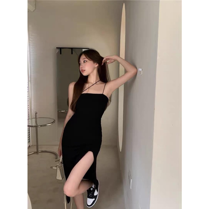 Đầm Body Hai Dây Xẻ Đùi Cao Dáng Midi, Thiết Kế Một Dây Chéo Cổ Cực Kỳ Sang Xịn Quyến Rũ D063