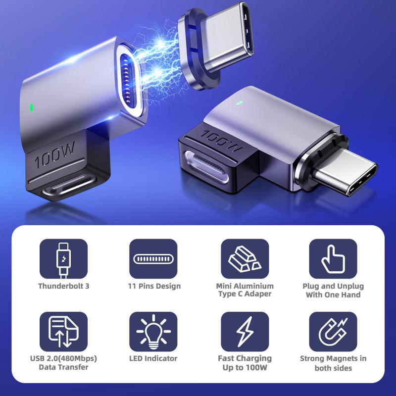 Đầu chuyển đổi HDOORLINK nam châm PD 100W USB C sang Type C 11 chấu 5A chất lượng cao tiện lợi