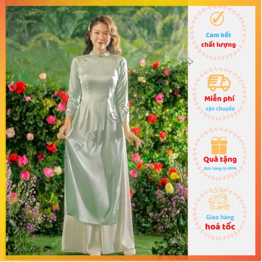 Áo Dài Cách Tân Nữ Trơn Thiết Kế 2 Tà Màu Xanh Ngọc - Áo dài nữ trơn lụa cao cấp