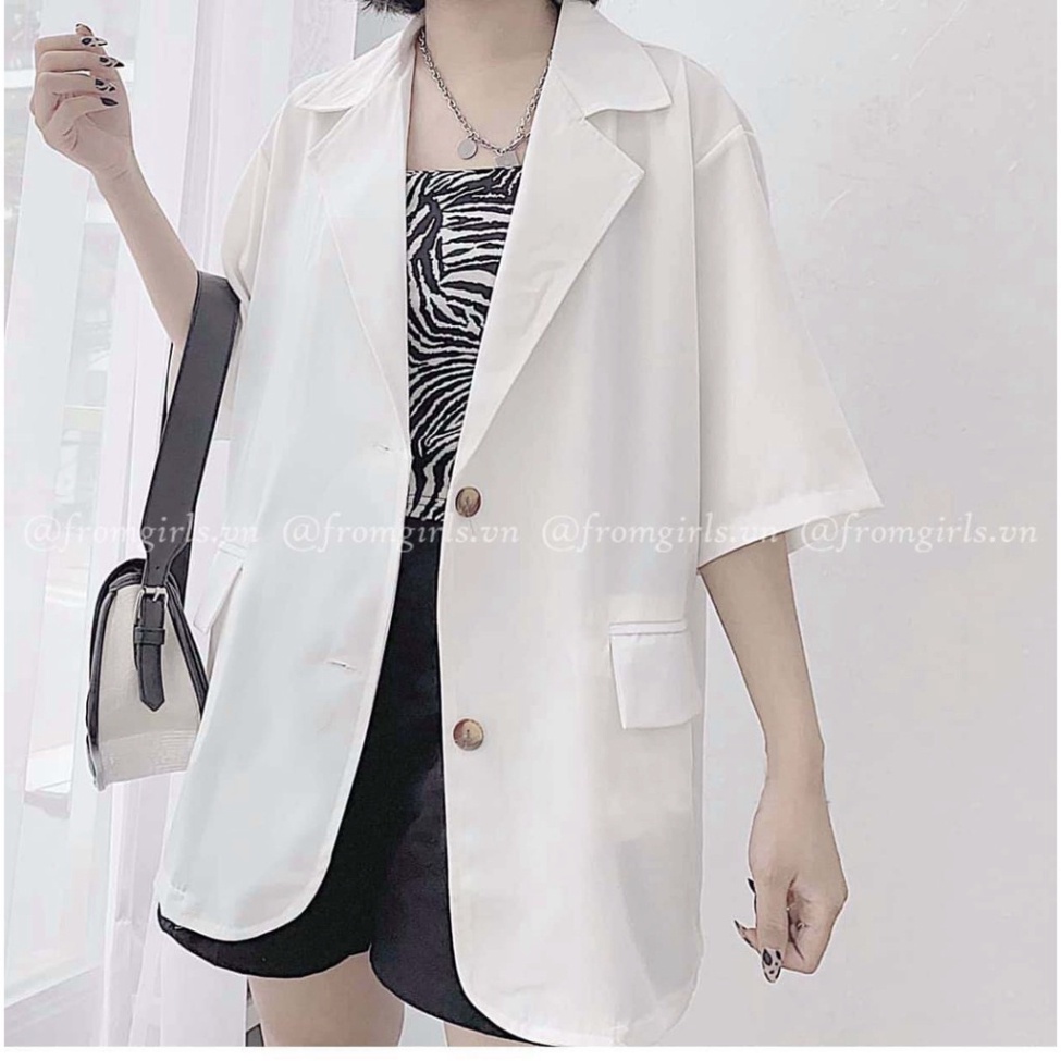 Áo blazer nữ- áo vest nữ cộc tay chất mát dáng rộng 2 khuy thanh lịch hot trendy - khoác ngoài