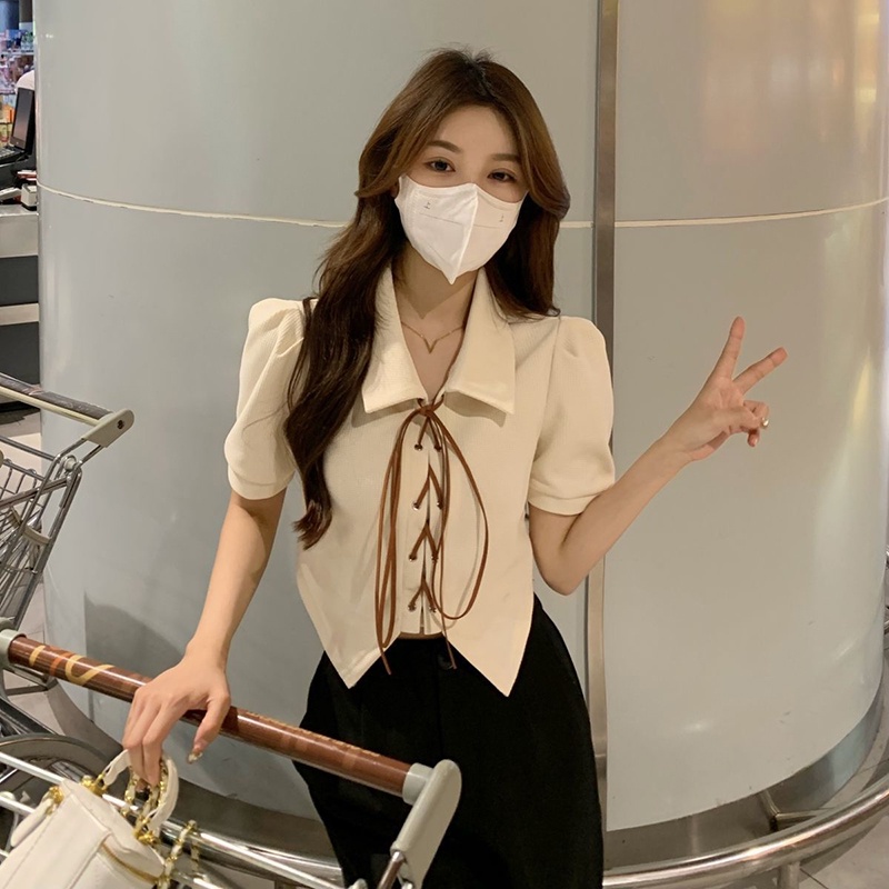 Áo sơ mi IELGY cổ polo tay ngắn dáng ôm thời trang mùa hè xinh xắn cho nữ