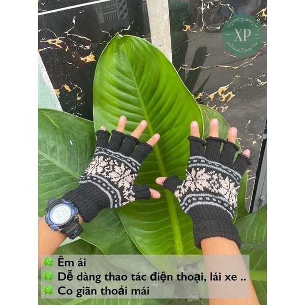 Găng tay len xỏ ngón chất dày dặn, dễ dàng sử dụng điện thoại, lái xe