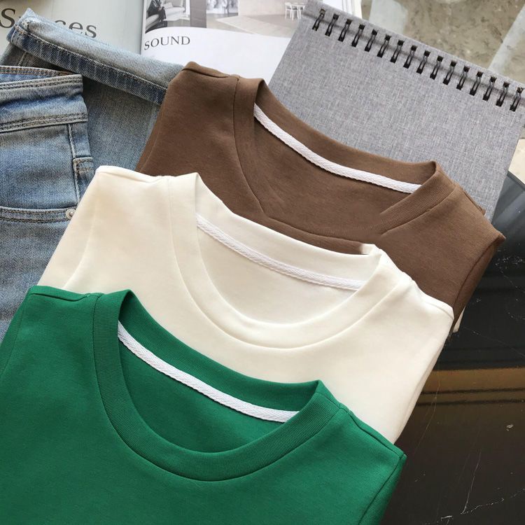 Áo thun BH cotton tay ngắn cổ tròn màu sắc đơn giản cho nữ