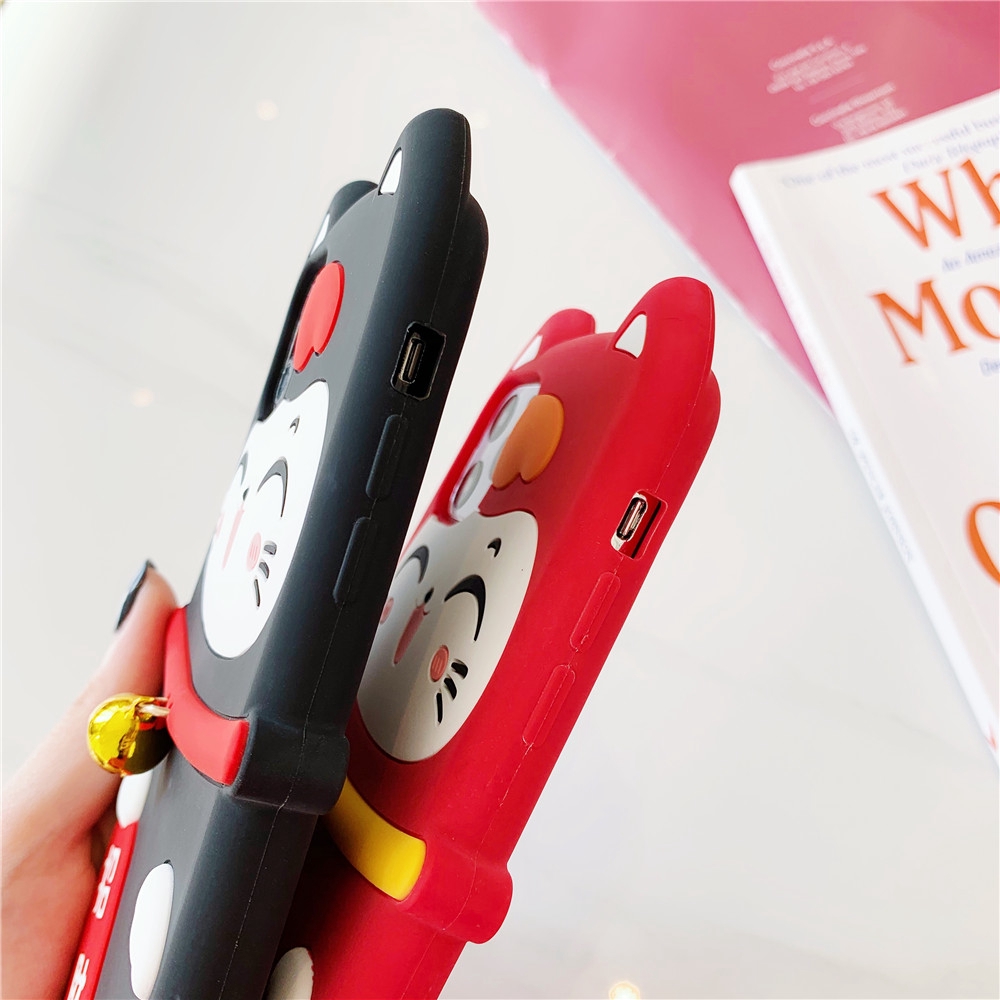 Ốp điện thoại silicon dẻo hình chú mèo may mắn màu đen đỏ cho iPhone  13 Pro Max /12 Pro/iPhone 11 Pro Max XS Max XR X 8 Plus 7 6 6S Plus