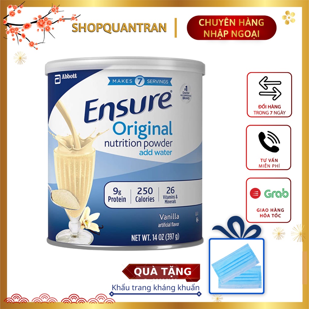 [Quà tặng khẩu trang] Sữa Ensure Mỹ 397g (Date Mới) Hương Vanilla Chính Hãng Giá Tốt