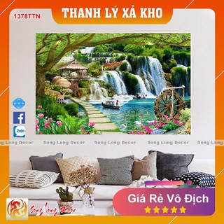 Tranh dán tường 3d sơn thủy hữu tình - 1378ttn tranh 3d phong thủy - song long decor