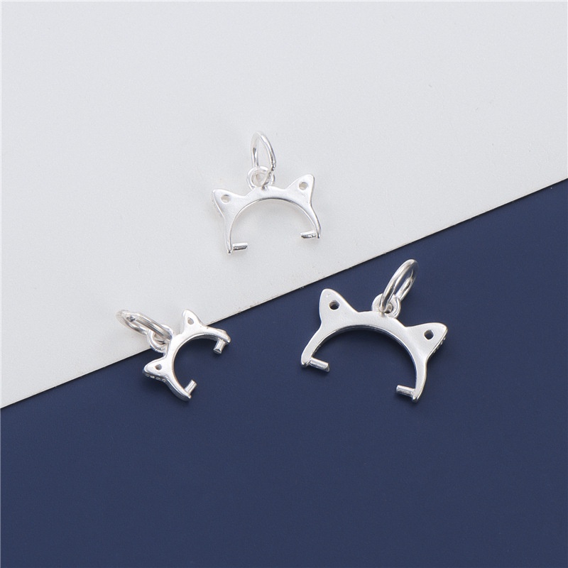 Mặt Dây Chuyền Bạc S925 Hình Tai Mèo Đính Đá Thủ Công