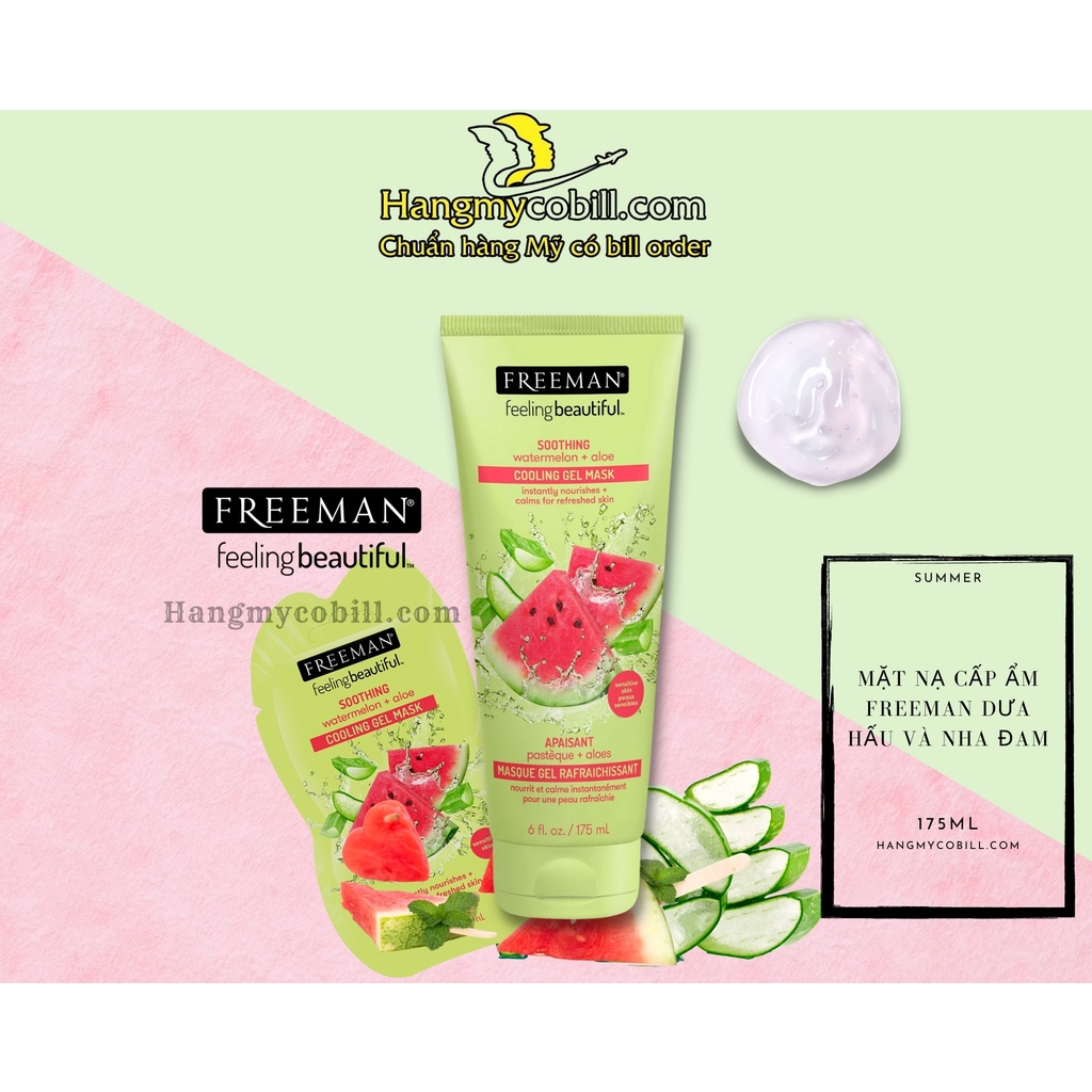 Mặt nạ lột Freeman Mask Soothing watermelon + aloe Cooling gel.