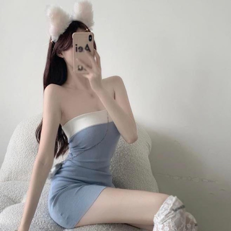 Đầm ống kiểu ngắn nữ len lông ôm sát body co dãn cúp ngực - Order taobao quảng châu