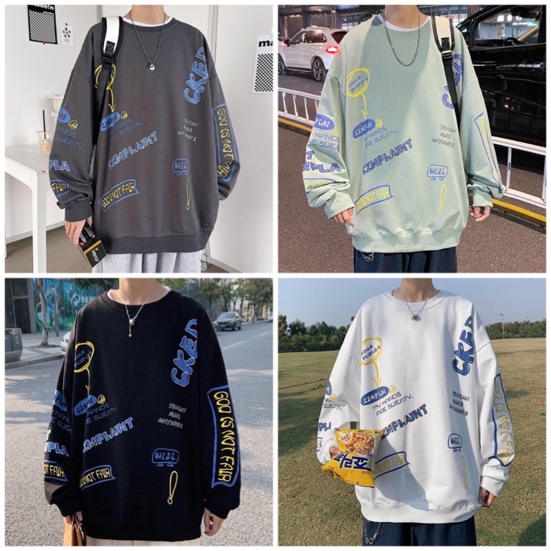 [Xả Kho 02]Áo Sweater Dài Tay Lót Bông In Hình SIÊU HÓTÁo Nỉ Thụng Tay Phồng (Hàng Sẵn, Ảnh Thật)