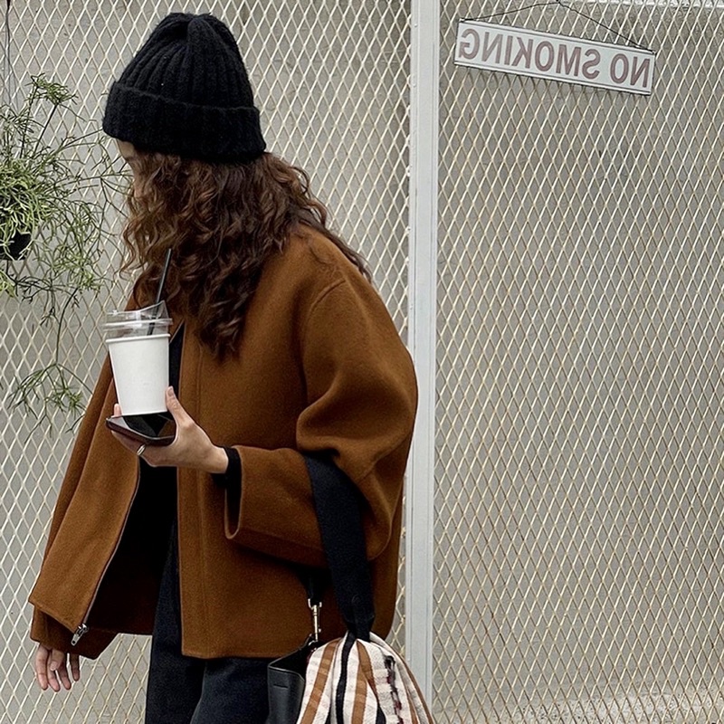 ODDA OUTFIT / Brown - Coffee Jacket Áo khoác vải dạ màu nâu phong cách Hàn mùa thu.