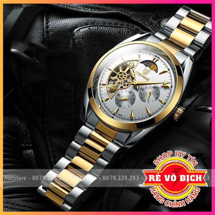 Đồng hồ cơ nam Tevise 795A chính hãng dây thép không gỉ, cơ automatic lộ máy chạy 5 kim đẹp giá rẻ [Tặng tháo dây]