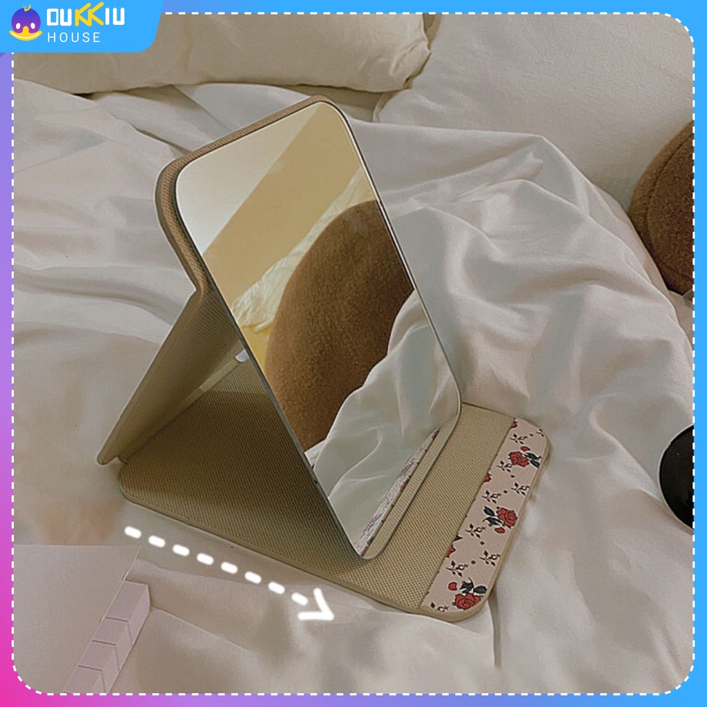 Gương trang điểm để bàn gấp giấy  hoạ tiết hoa hồng (Có sẵn ), Gương giấy gấp gọn - phong cách retro
