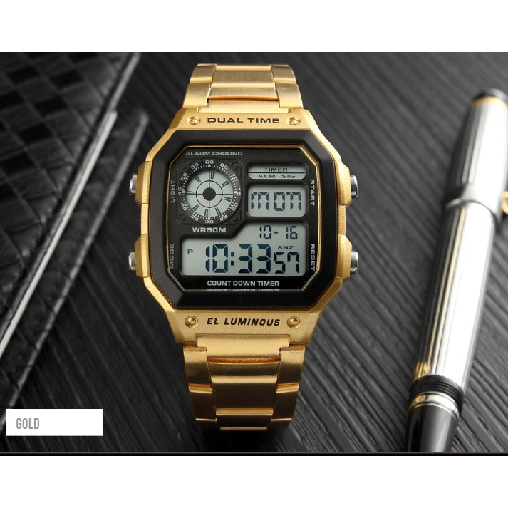 Đồng hồ nam điện tử dây thép không gỉ dual time Skmei 1335