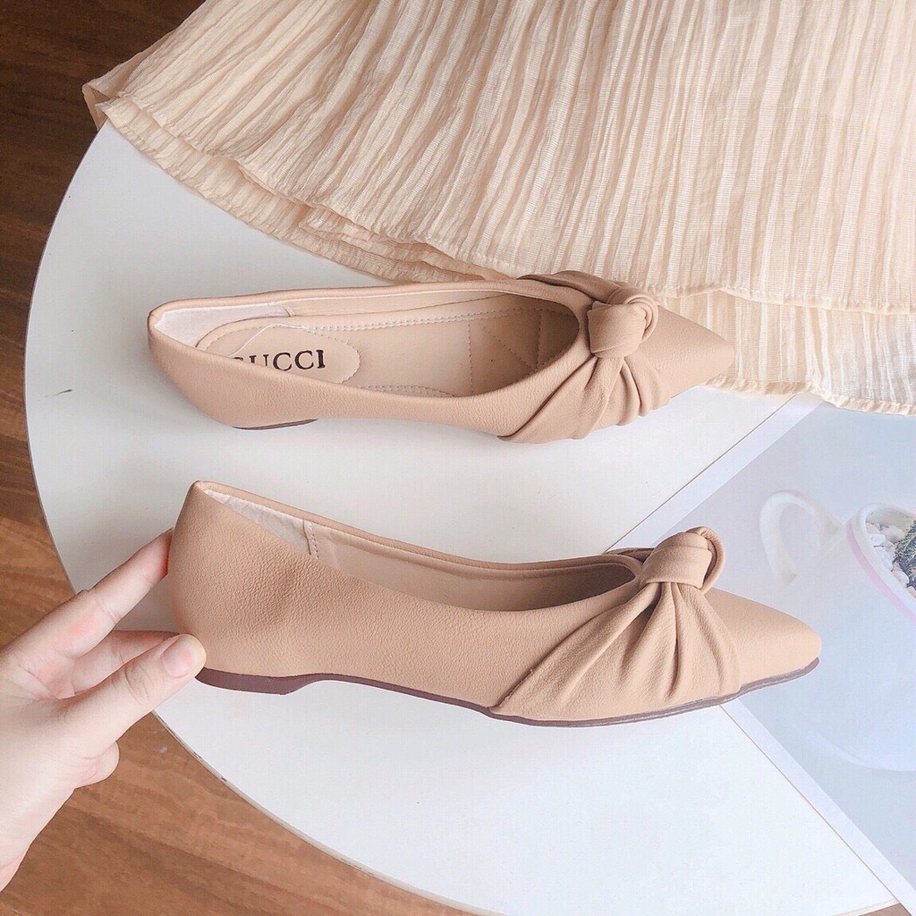 Giày hài bệt phối nơ xoắn chất da mềm êm chân