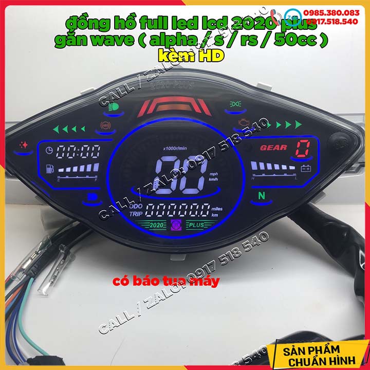 🛵 Đồng hồ điện tử gắn Wave Alpha, Wave S , Wave RS , Wave 50cc mẫu 2020 Plus full led lcd ( đối chiếu mẫu gống hình) 🛵