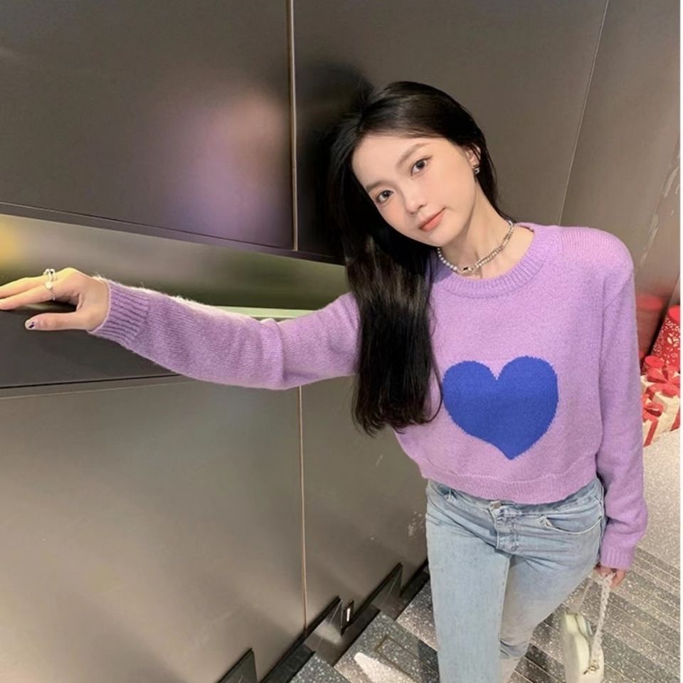 Áo Sweater Cổ Tròn Họa Tiết Trái Tim Xinh Xắn Cho Nữ  tao bao