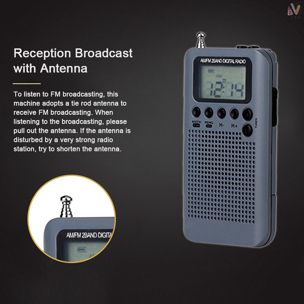 Radio Mini cầm tay HRD-104 AM/ FM 2 băng tần màn hình LCD 1.3 Inch kèm tai nghe