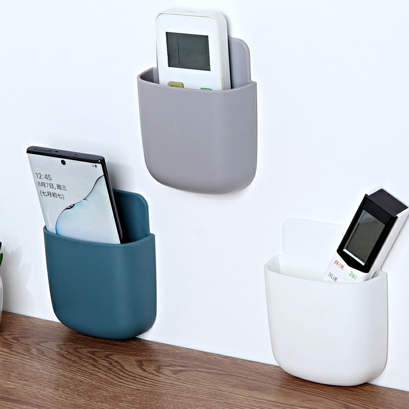 Kệ Dán Tường Đa Năng Để Remote, Hộp Đồ Dùng/ Giá Đỡ Cáp Sạc Điện Thoại Có Móc Treo Giữ Dây Điện - Kích thước 11.5 x 9cm