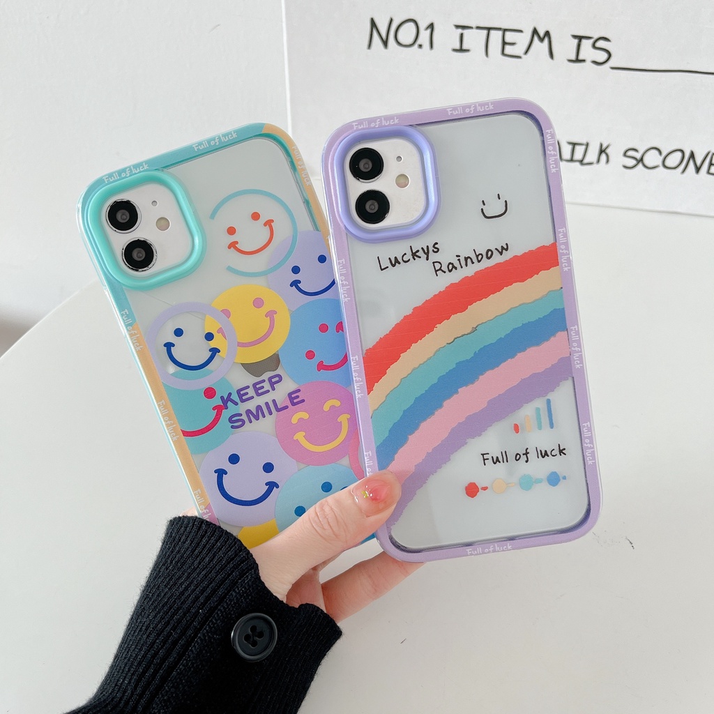 Ốp Điện Thoại TPU Silicon Mềm Trong Suốt Hình Mặt Cười Và Cầu Vồng 3 Trong 1 Cho iPhone 13 12 11 Pro Max XS XR 8 7 Plus