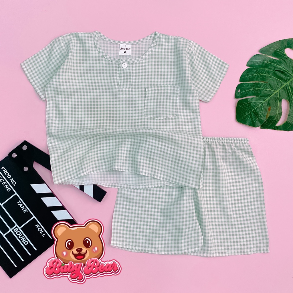 Bộ tole bé trai, bộ quần áo bé trai cộc tay vải lanh, tole 2 da 8-50kg Baby Bear